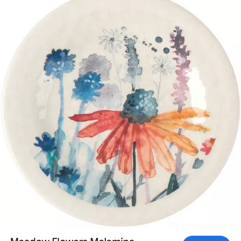 NWOT Demdaco Melamine Meadow Flowers Appetizer‎ Plates, 6 1/2”